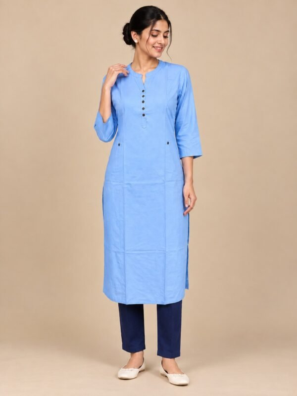Sky Blue Textured Straight Kurta-ONLY