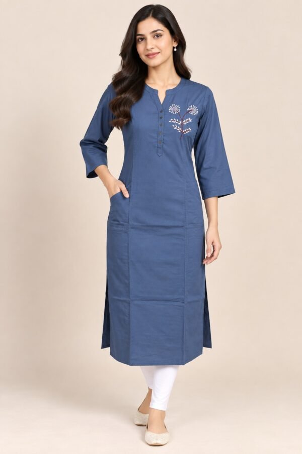 Women’s  Cotton Straight Kurti (ONLY) With Hand EMB