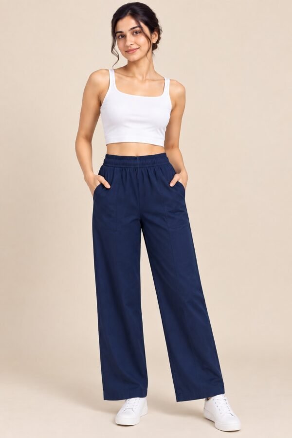 Women’s Navy Blue plazzo Cotton Pant (only)