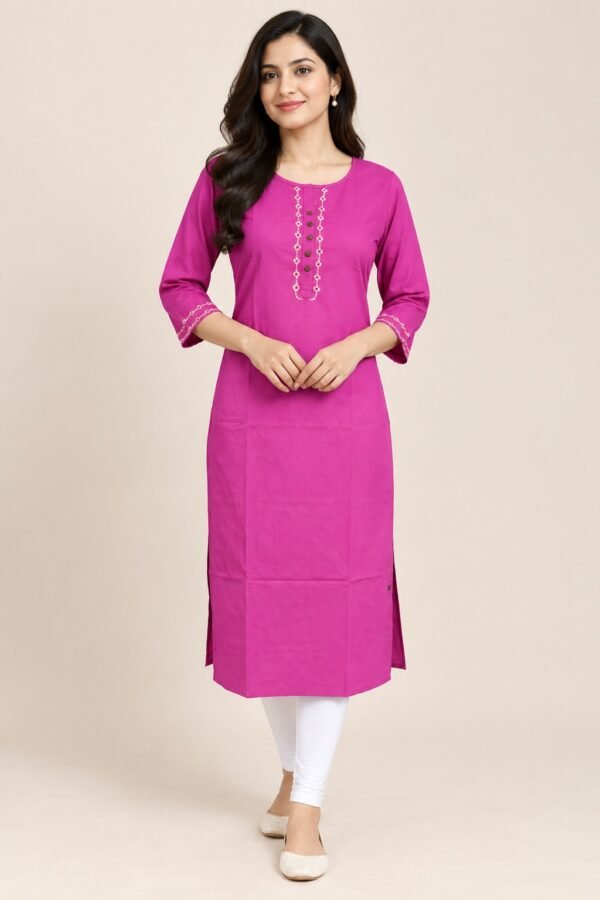 Women’s  Cotton Straight Kurti With Embroidery