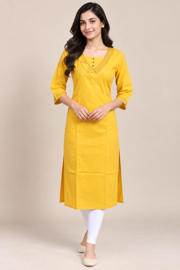 Women’s Mustard Cotton Straight Kurti (only)