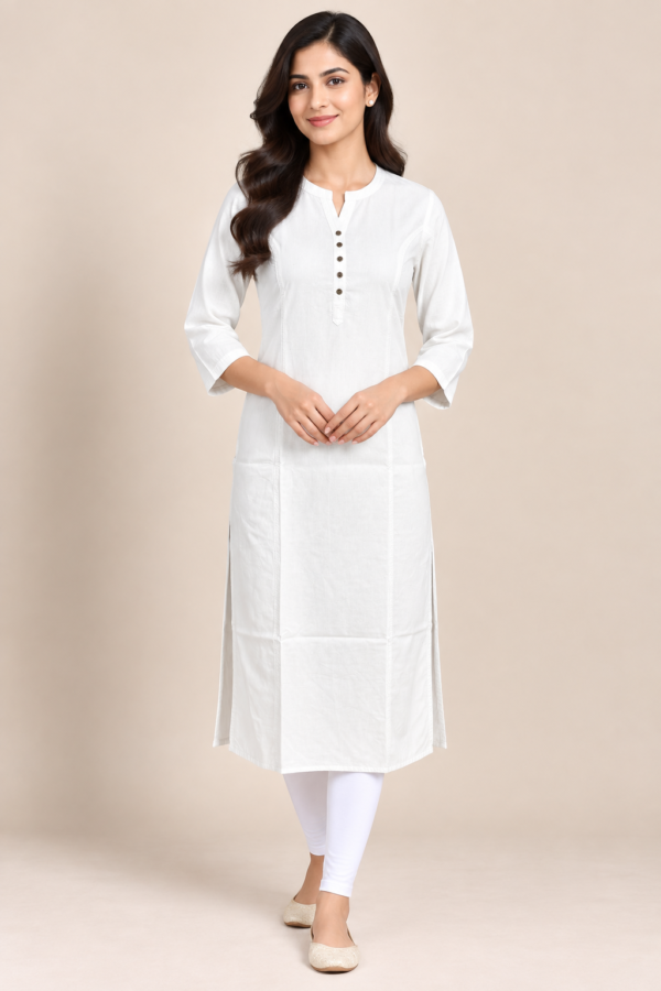 Women’s White Cotton Straight Kurti (only)