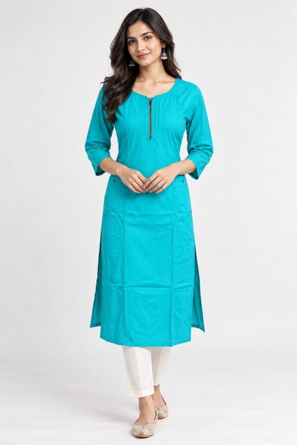 DB6024 Women’s  Cotton Kurti Front with Zipper