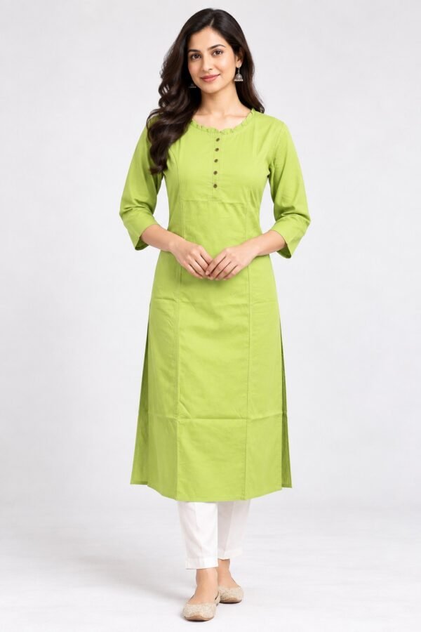DB6027 Women’s  Cotton Kurti Front Neck Frill