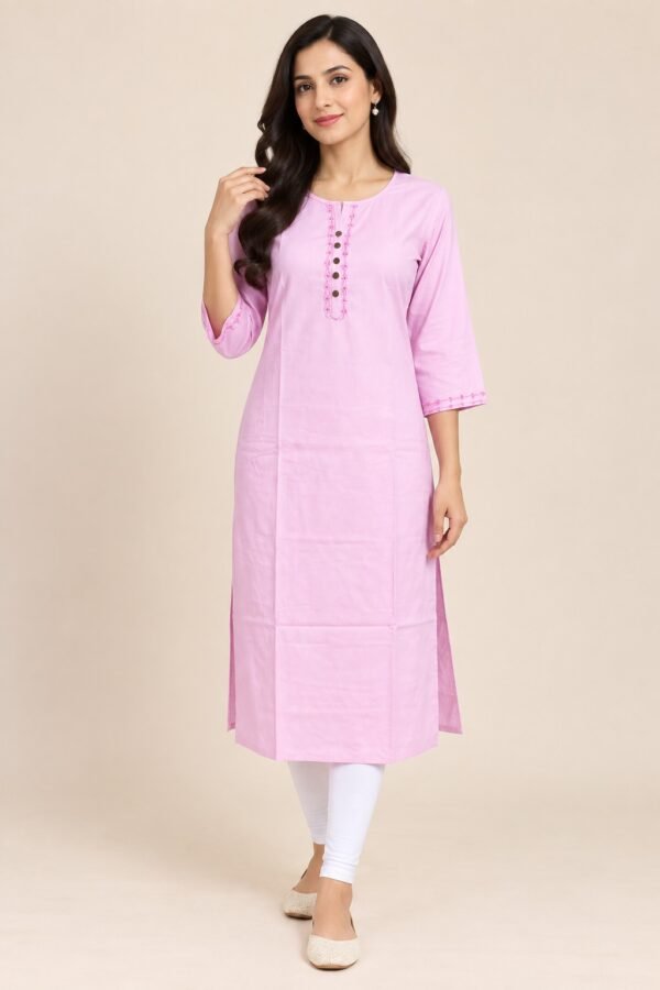 Women’s  Cotton Straight Kurti With Embroidery