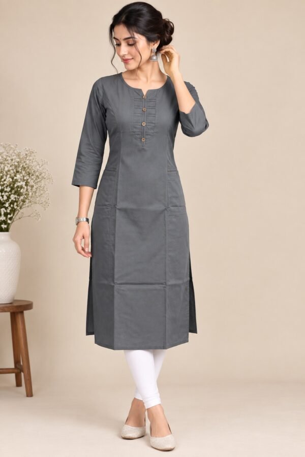 Women’s  Cotton Straight Kurti plain Gray
