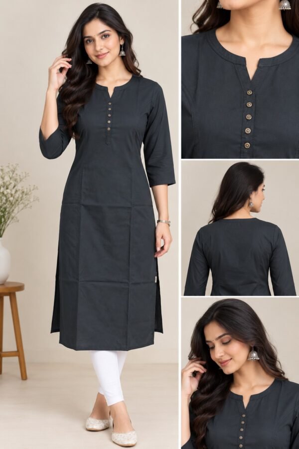 Women’s  Cotton Straight Kurti plain Black